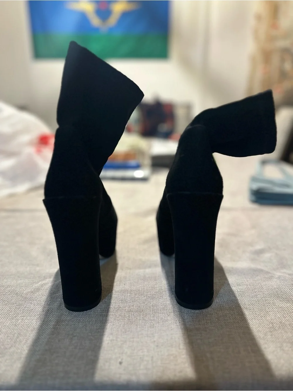 Stuart Weitzman Black Suede Platform Ankle Boots